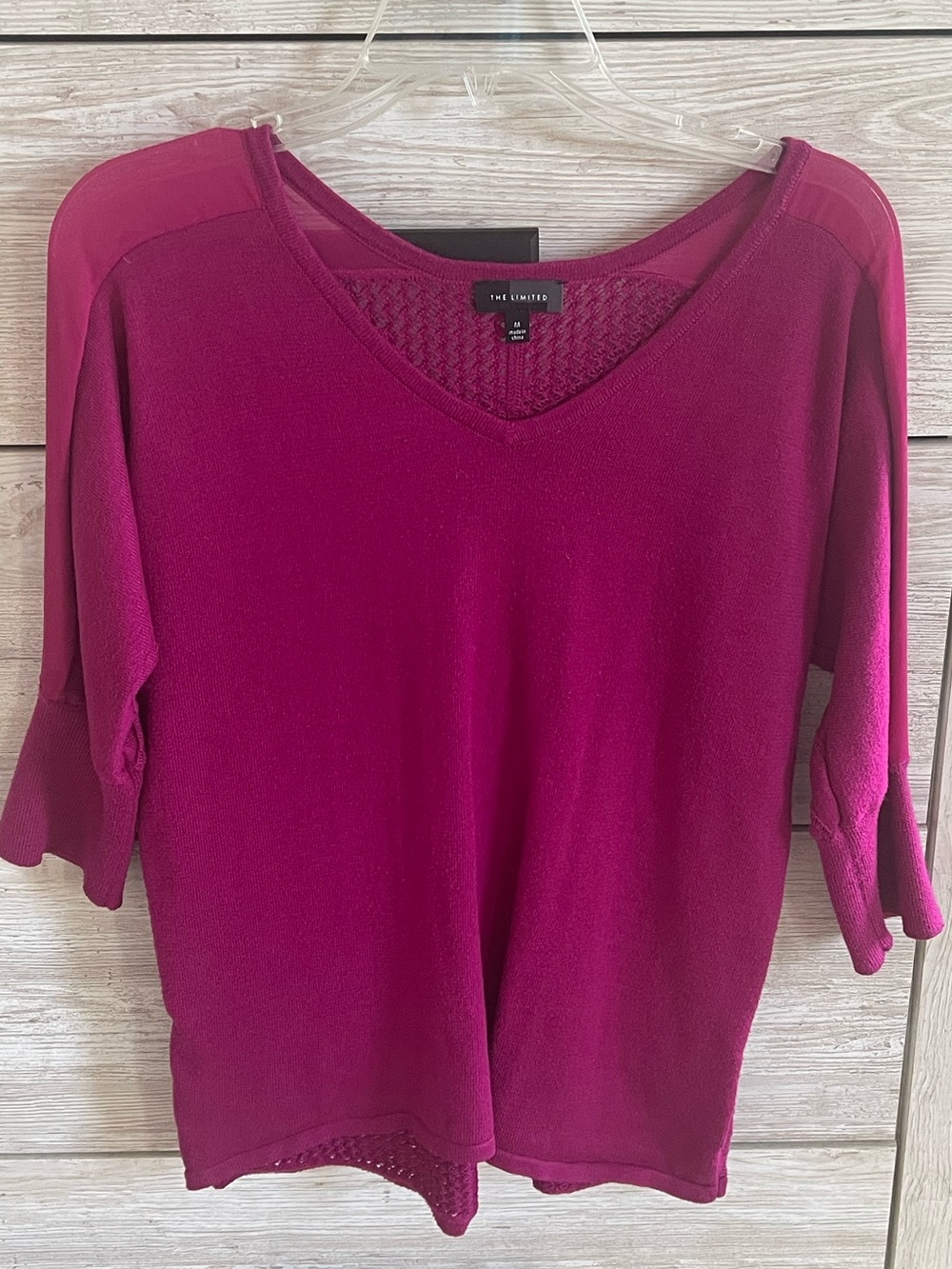 The Limited fuchsia pink crochet sweater medium knit coastal grandma